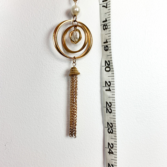 24" Long Vintage Gold Necklace with Tassle Charm - Picture 2 of 8